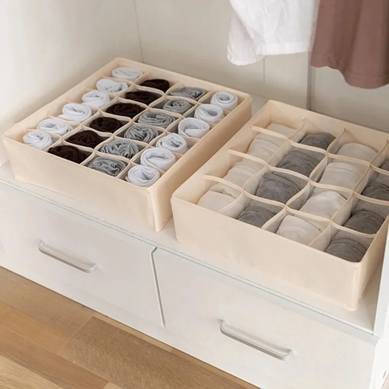 16 Grids Underwear Storage Organizer Beige Household Closet Drawer Split Storage Box Clothes Organizer for Wardrobe