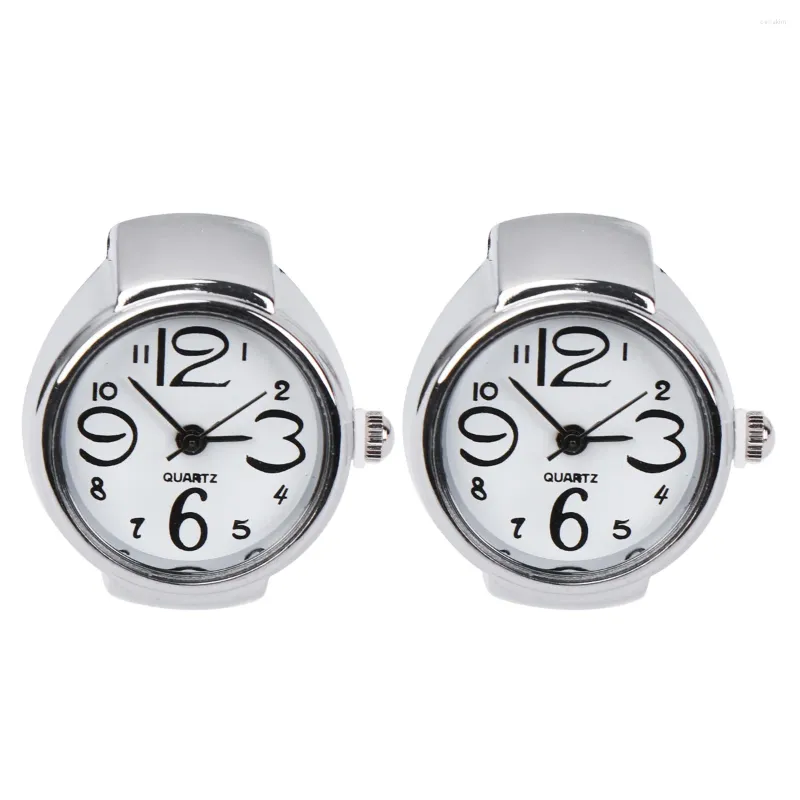 Cluster Rings 2pcs Finger Wear Quartz Watches Creative Ring Mini Time Display Accessories For Women Men (White)