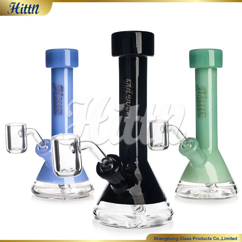 Mini Beaker Bong Dab Rig Oil Rigs 6.3'' Portable Hand Blown Glass Smoking Water Pipe 14mm Quartz Banger with Golden Hittn Logo