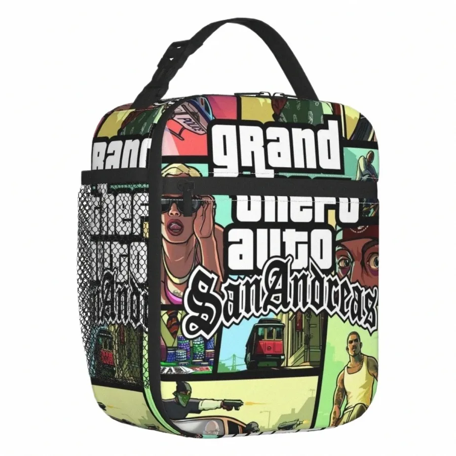 grand Theft Auto San Andreas Insulated Lunch Bag for Cam Travel GTA Video Game Leakproof Cooler Thermal Bento Box Children b0L5#