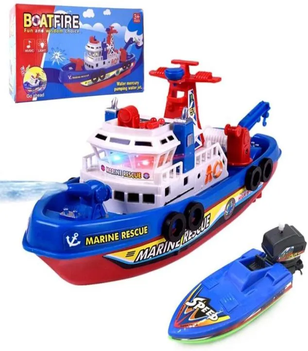 Brinquedos sonoros infantis de alta velocidade elétrica Música Light Boat Marine Rescue Model Fireboat Toys for Boys Water Spray Fire Educational T9022707