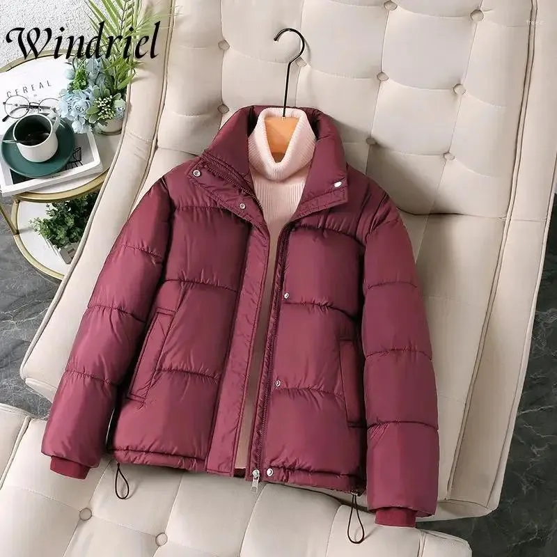 Women's Trench Coats Windriel Winter Cotton-padded Jacket Women Short Parka Korean Solid Thicken Warm Clothes Fashion Stand Collar Bread