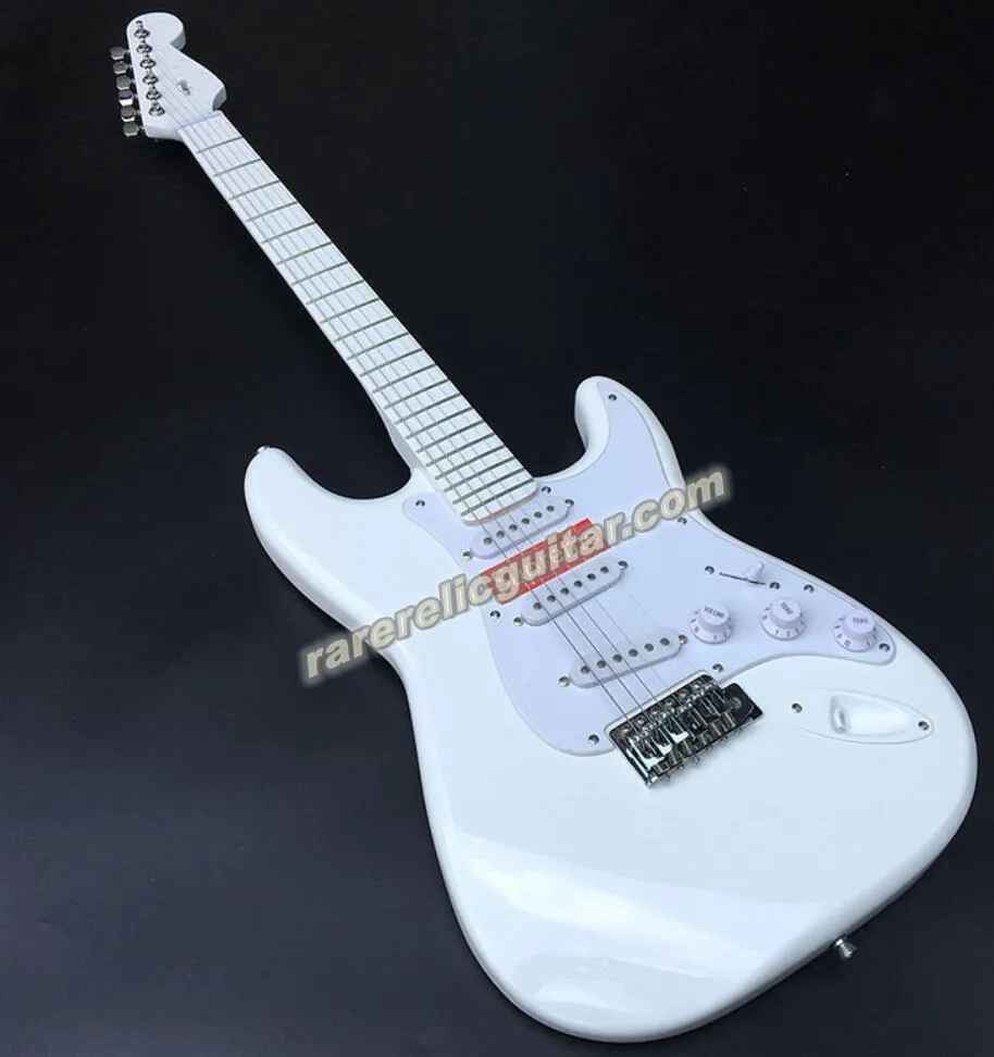 Compra personalizada todos os captadores de guitarra elétrica branca SSS Tunhadores vintage Tremolo Bridge White Paint Fingerboard White Input Jacks