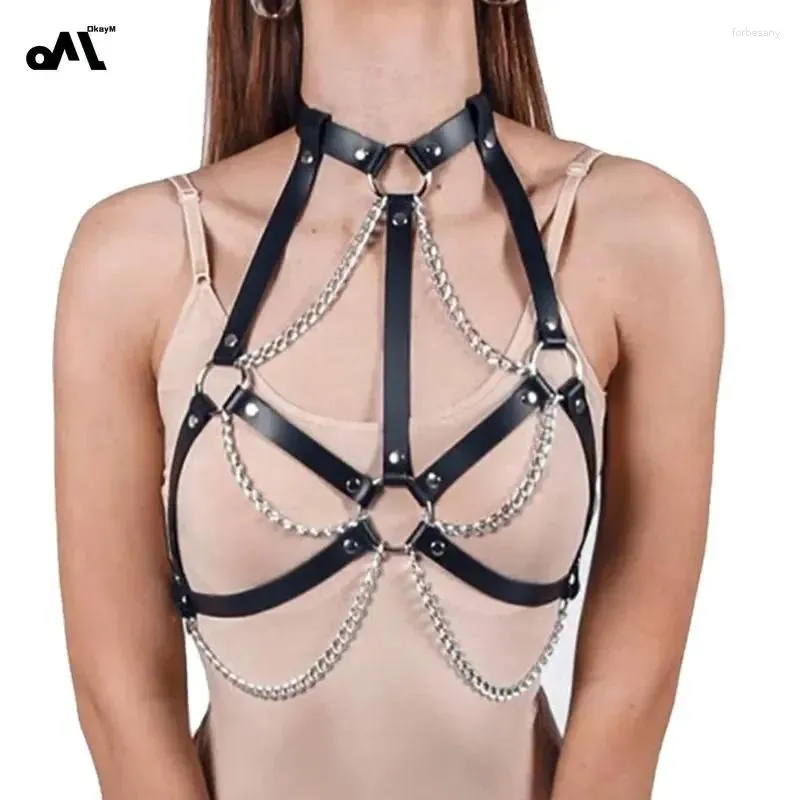 Cintos Okym Sexy Correia de Couro Sexy Mulheres de Lingerie Bra Chain Strap Strap Roupes de Bondage Ajusta Casal Toys gays