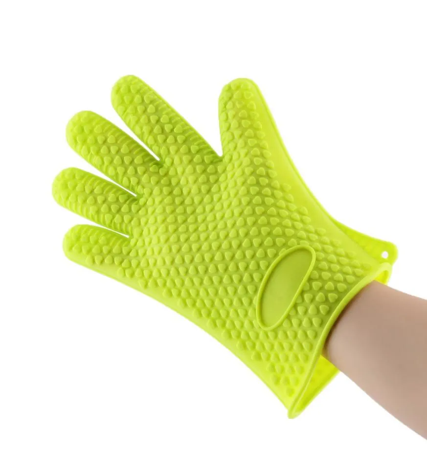 Many colors Heat Resistant Silicone Glove Five fingers heat insulation Cooking Baking BBQ Oven Pot Holder Mitt Kitchen1476825