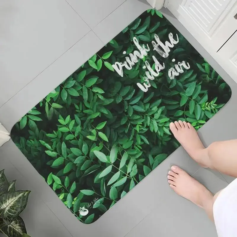 Tapis dessin animé plante verte tapis de sol imprimé de salle de bain décoration de salle de bain non glipt pour le salon cuisine bienvenue pailtre
