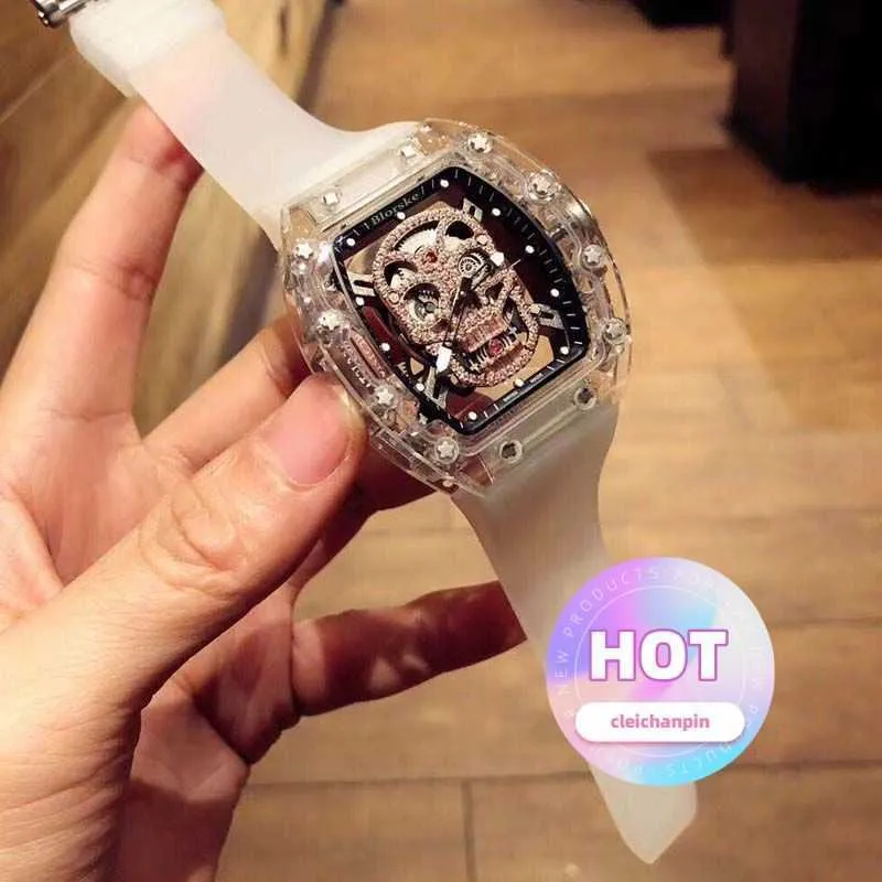 Designer Luxus Herren Watch Active Mode gleiche Style RM052 Fashion Ins Watch Paar Weineimer Set mit Diamanten transparenten Schädelkopf transparent Silikon
