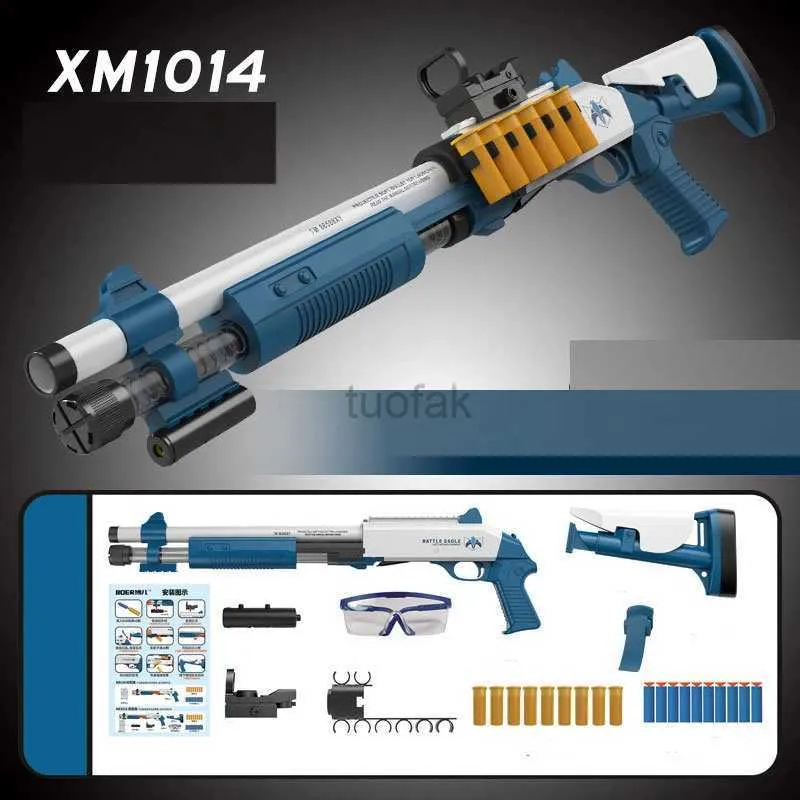 Silah Oyuncakları XM1014 Yumuşak Kabuk Ejeksiyon Başlatıcı Oyuncak Tüfek Tüfek Köpük Dart Tabanca Model Manuel Plastik Çocuklar Yetişkin Açık Mekan Oyunları 240417