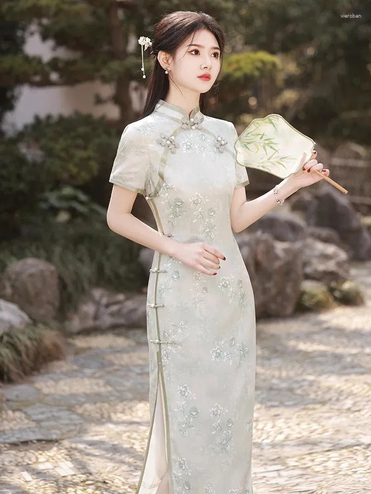 Chinese Cheongsam Dress Old Shanghai Summer Satin Slim Long Qipao Short  Sleeve Vintage Style from Dhgate Ethnic Clothing - price 55.25