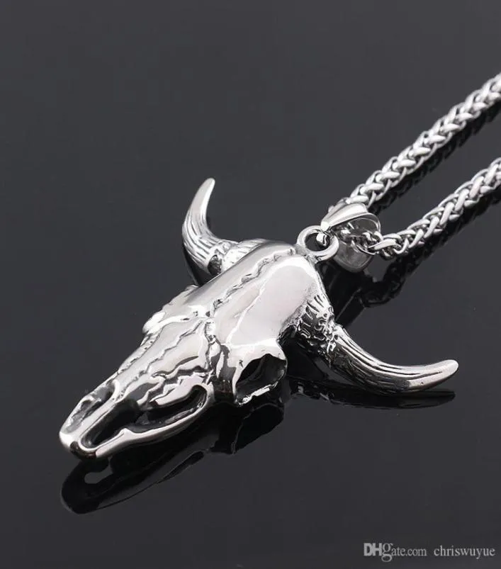 Silver Bull Head Pendant Contexte en acier inoxydable Colliers de tête de vache pour hommes bijoux MP961010744