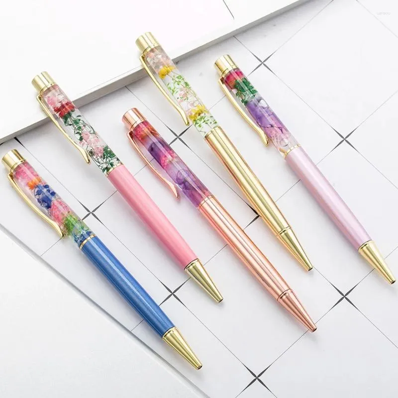 Luxe éternel fleur ballpoint pins liquide flux huile cristal metal ball étudiant écrire des fournitures de bureau de signature