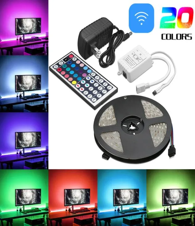 5M RGB 5050 Waterproof LED Strip light SMD 44 Key Remote 12V US EU Power Full Kit LED Flexible Light Strip with OPP Bag2492562