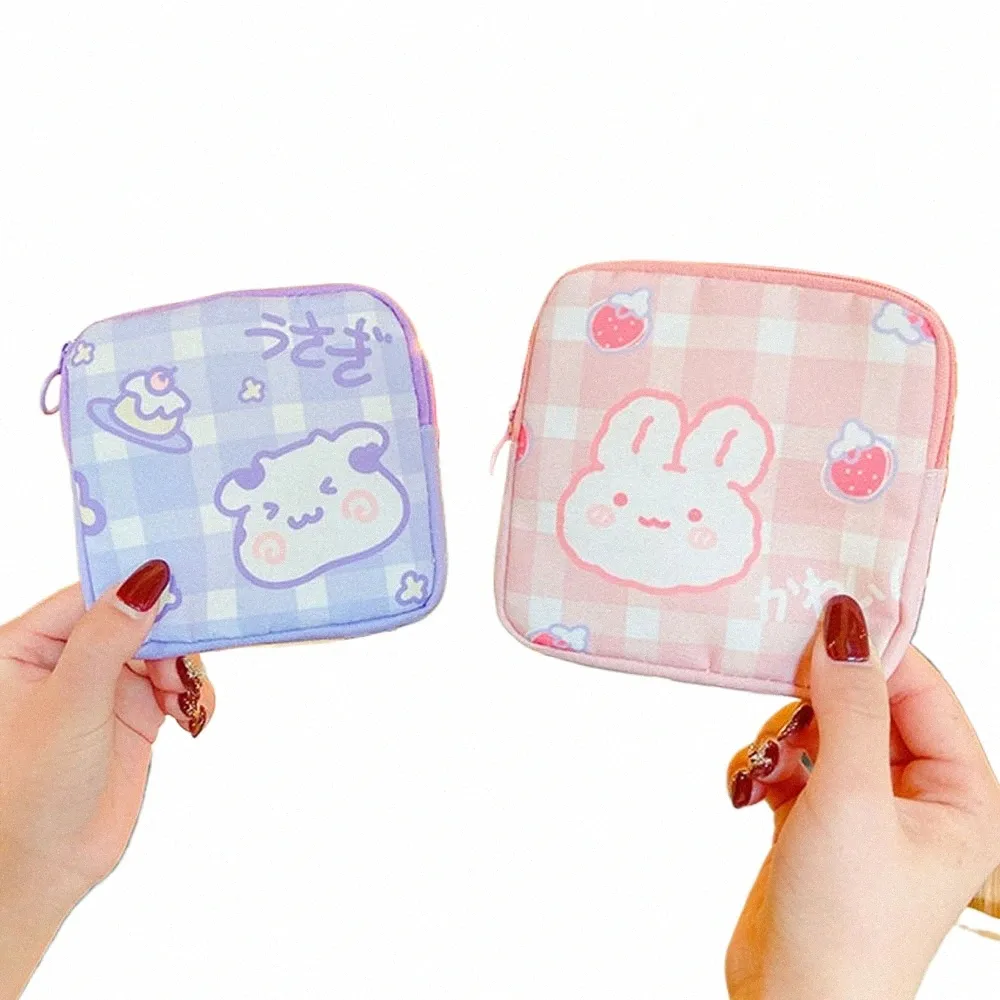 korean Canvas Ins style Bear Credit Card Bag Coin Pouch Napkin Organizer Sanitary Pad Storage Bag p3Ud#