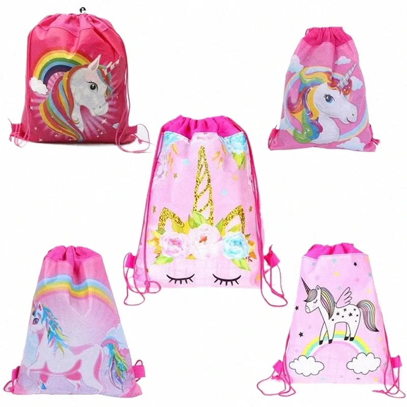 drawstring Strap Pocket Storage Bag Unicorn Backpack For Adult Children Waterproof Backpacks Carto Sundries Bags Cute Satchel 02il#