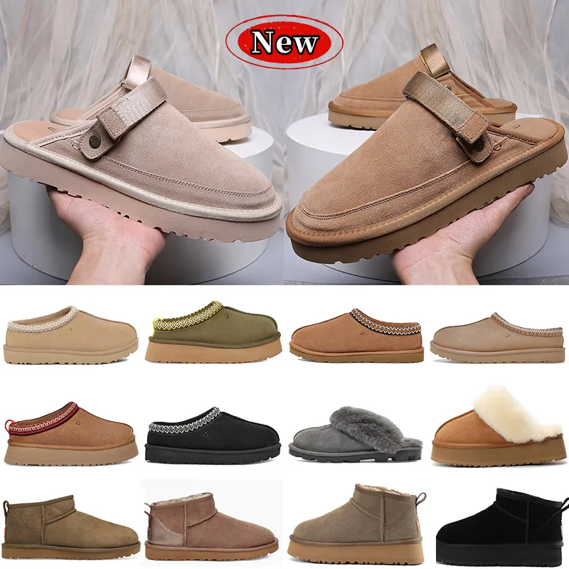 مصمم النعال النساء Goldencoast Clog Slipper Tasman Shearling Slides الكلاسيكية المصغرة الأزر