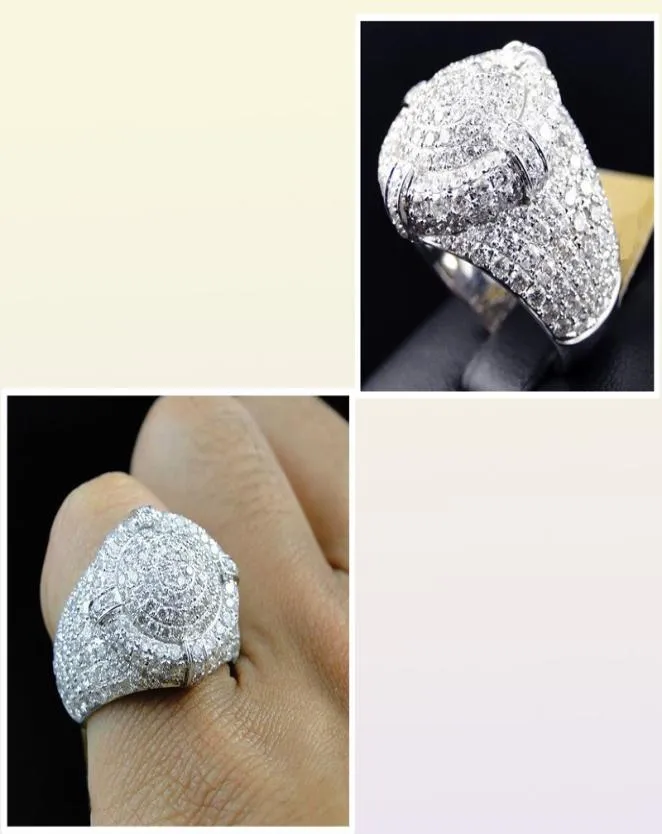 Round CZ -ringar puffade Marine Micro Paled Full Bling Iced Out Cubic Zircon Fashion Hiphop Jewelry Gift Z5C2387748959