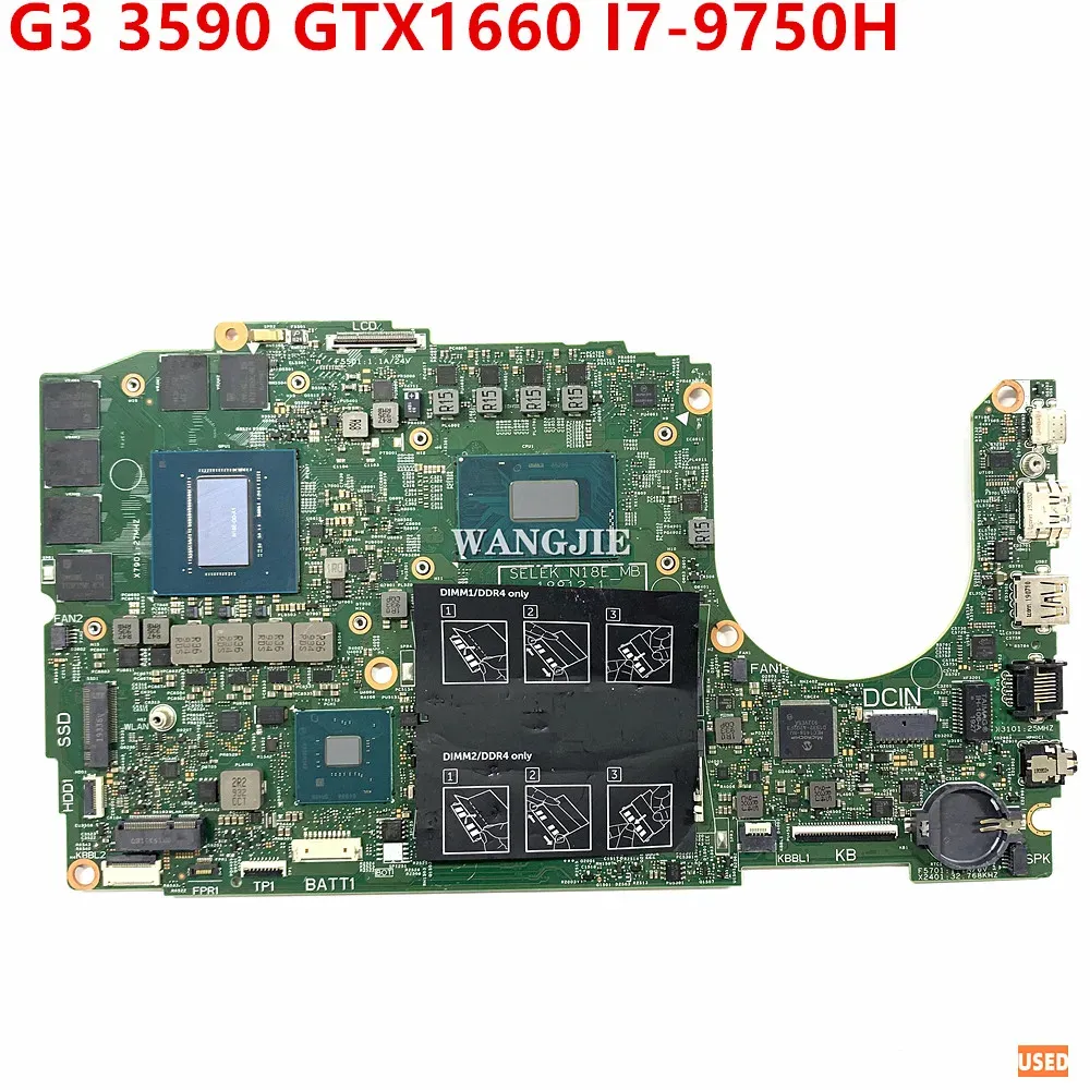 La carte mère utilisée CN0FMG64 0FMG64 FMG64 pour Dell G3 3590 Liptop Motorard 188211 avec N18EG0A1 GTX1660 I79750H CPU DDR4 100%