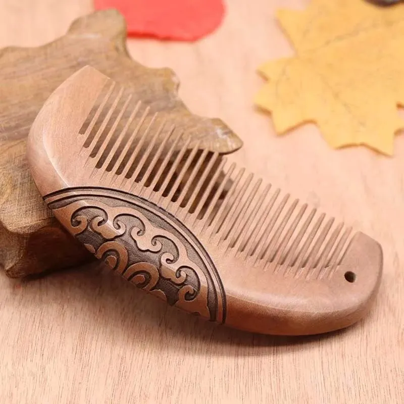 Peigne en bois de poche naturel noire en or santal de bois super étroit peignes en bois sans peigne à barbe statique coiffure