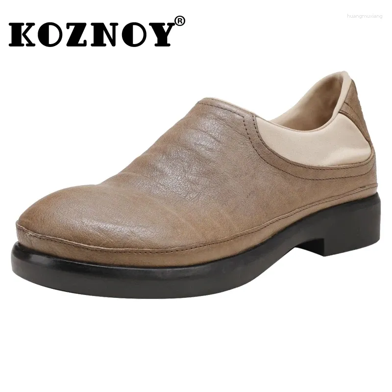 Zapatos informales Koznoy 3.5cm Mujeres ergonómicas COMBISTRO COMBISTRO Retro Autumn Soft Flats Leisure Luxury Natural Genuine Leather On Loafer