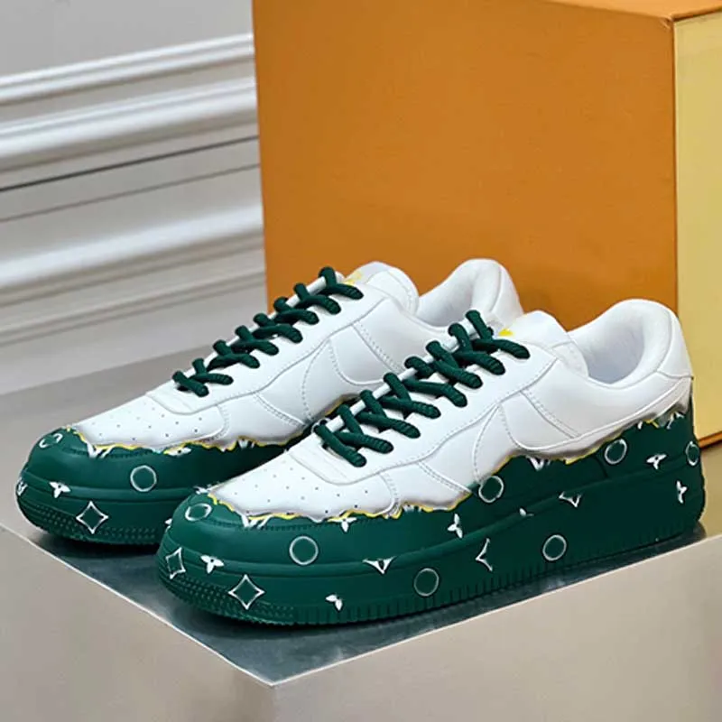 Luxury Men Designer Sportskor med grönt läder övre andningsbara nätfoder gummisula casual skor toppkvalitet sneakers chaussures de sport designer