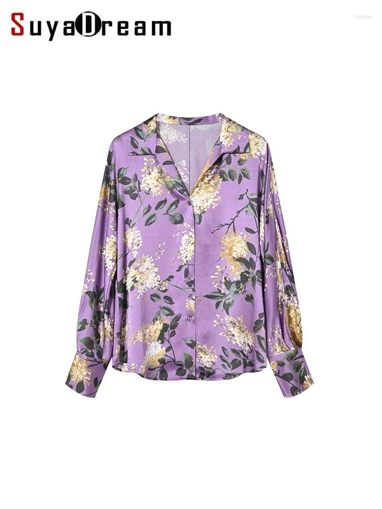 Women's Blouses SuyaDream Woman Floral Shirts Real Silk Long Sleeved Printed Purple 2024 Spring Summer Office Lady Top