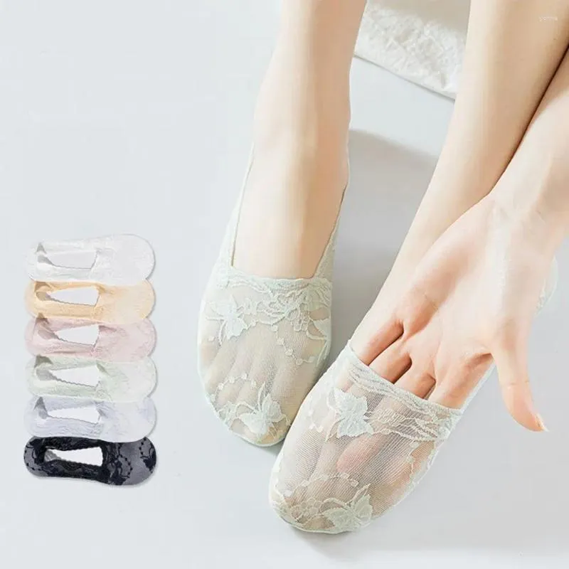 Mulheres meias de renda de borboleta invisível cor sólida baixa tornozelo barco de malha anti-deslizamento transparente girl