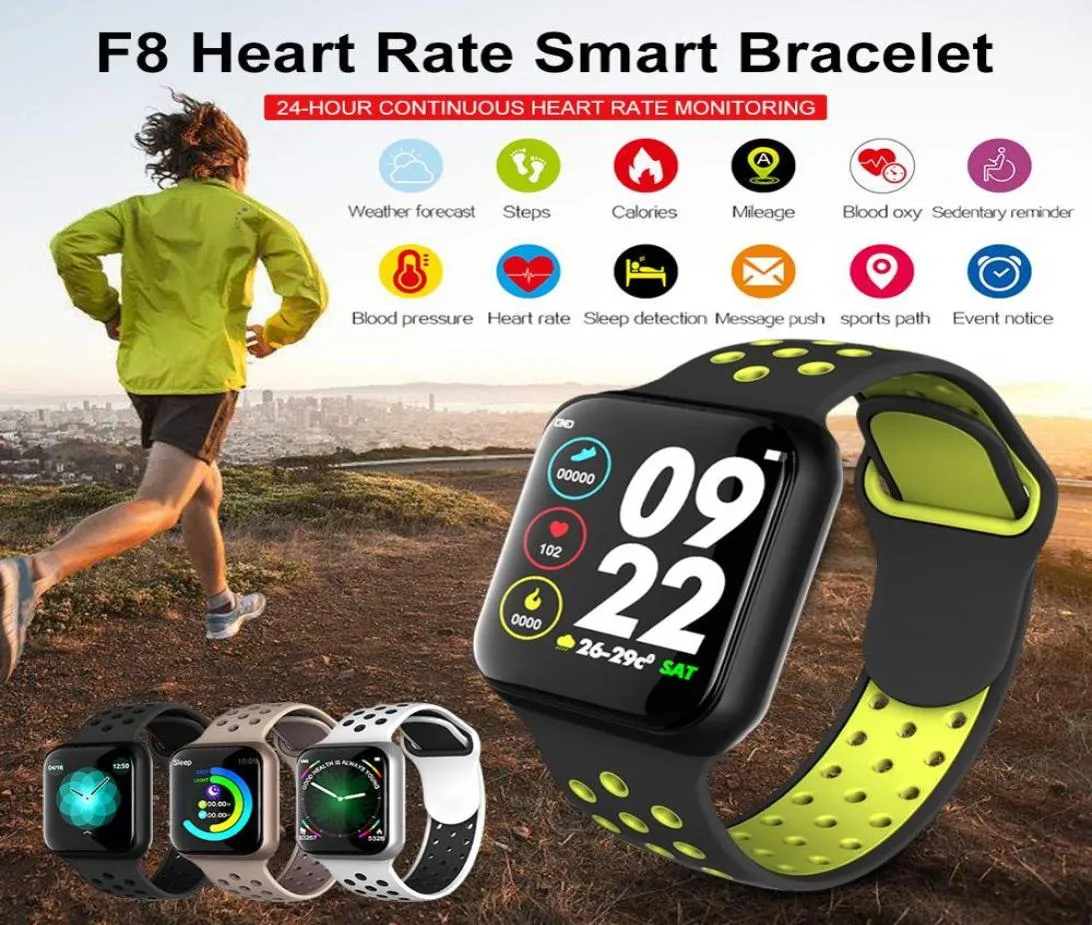 Nyaste Smart Watch F8 Hevert Monitor Waterproof IP67 Fitness Tracker Smartwatch Sleep Monitor för iOS Android1700441