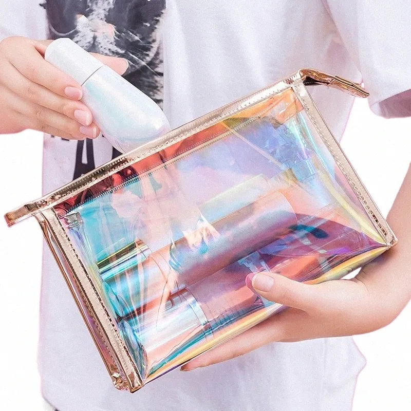 Transparenta Pretty Makeup Bags Fi Laser Travel Cosmetic Bag toalettrete Brushs Organisator Necary Case W Make Up Box S2VN#