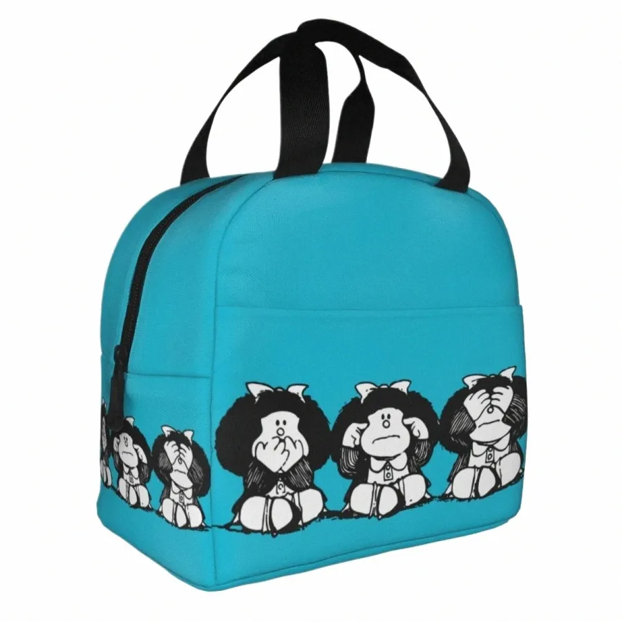 Mafalda Carto Quino Comics Sac à lunch isolé Sac thermique réutilisable Portable Tote Box Food Sac Collège voyage O2G3 #