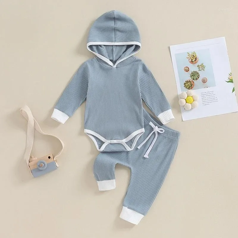 Clothing Sets Baby Pants Set Contrast Color Long Sleeve Hooded Romper With Fall Outfit For Girls Boys