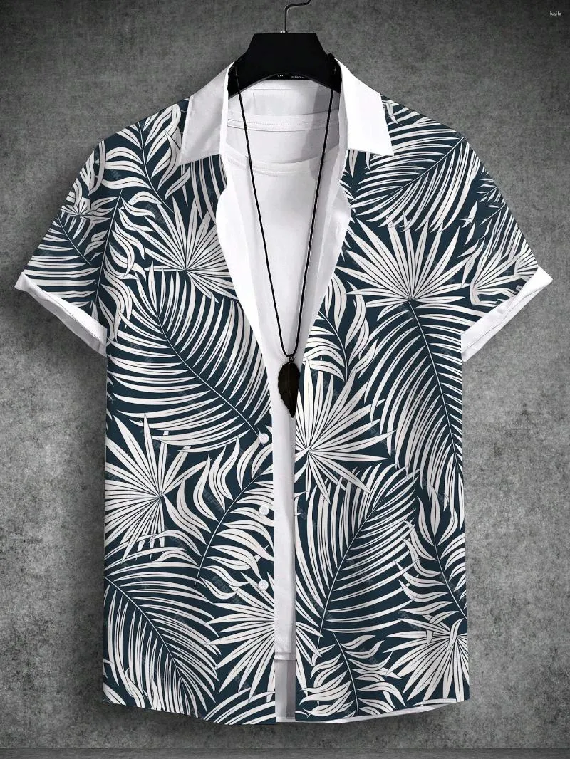 Casual shirts voor heren zomerhemd tropische planten grafische 3D -print eenvoudige korte mouwen tops streetwear los Hawaiian