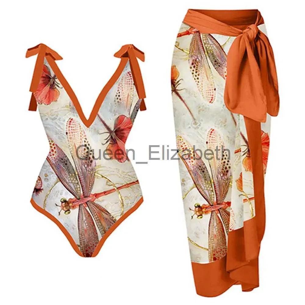 Kleider lässige Kleider Frauen ein Stück Badeanzug Rock Orange Print Frauen Retro Badebode Holiday Beach Kleider Designer Badeanzug Sommer