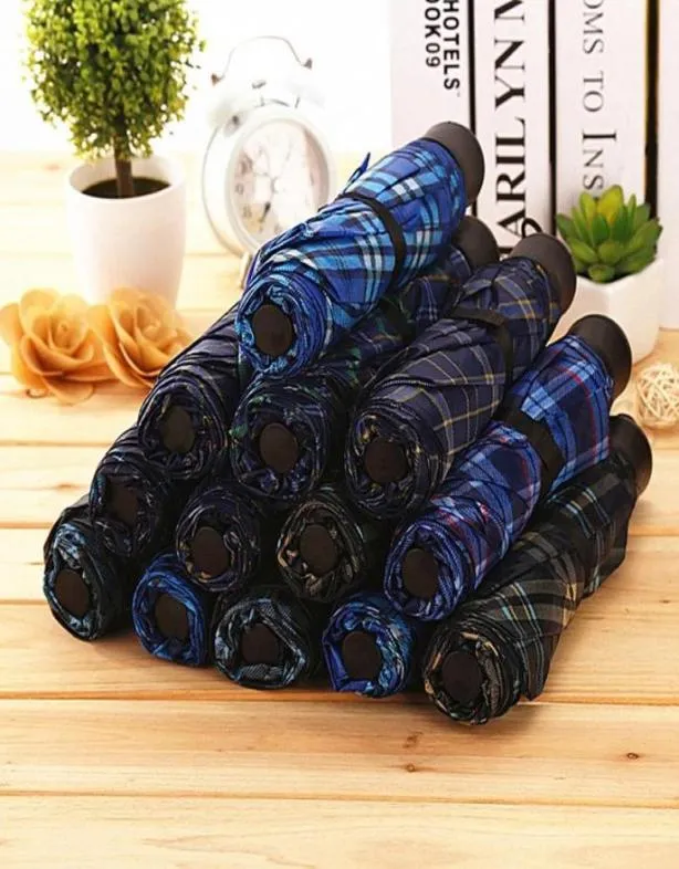 Plaid Plaid Unisex Umbrella Casal Casas de mistura três vezes dobráveis Dobrando alça curta DBC5184074