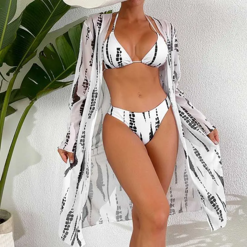 2024 bikini set da tre pezzi a maglie a maniche lunghe resort costume da bagno a molla calda