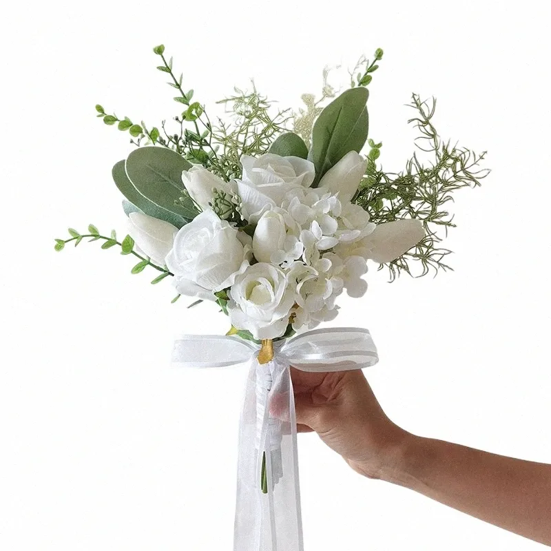 Bride Bridesmaid Wedding Bouquet Ribb Ribb Roses Artificiel Holding FRS Bride Mariage Bouquet Active de mariage FAVORS L7AZ #