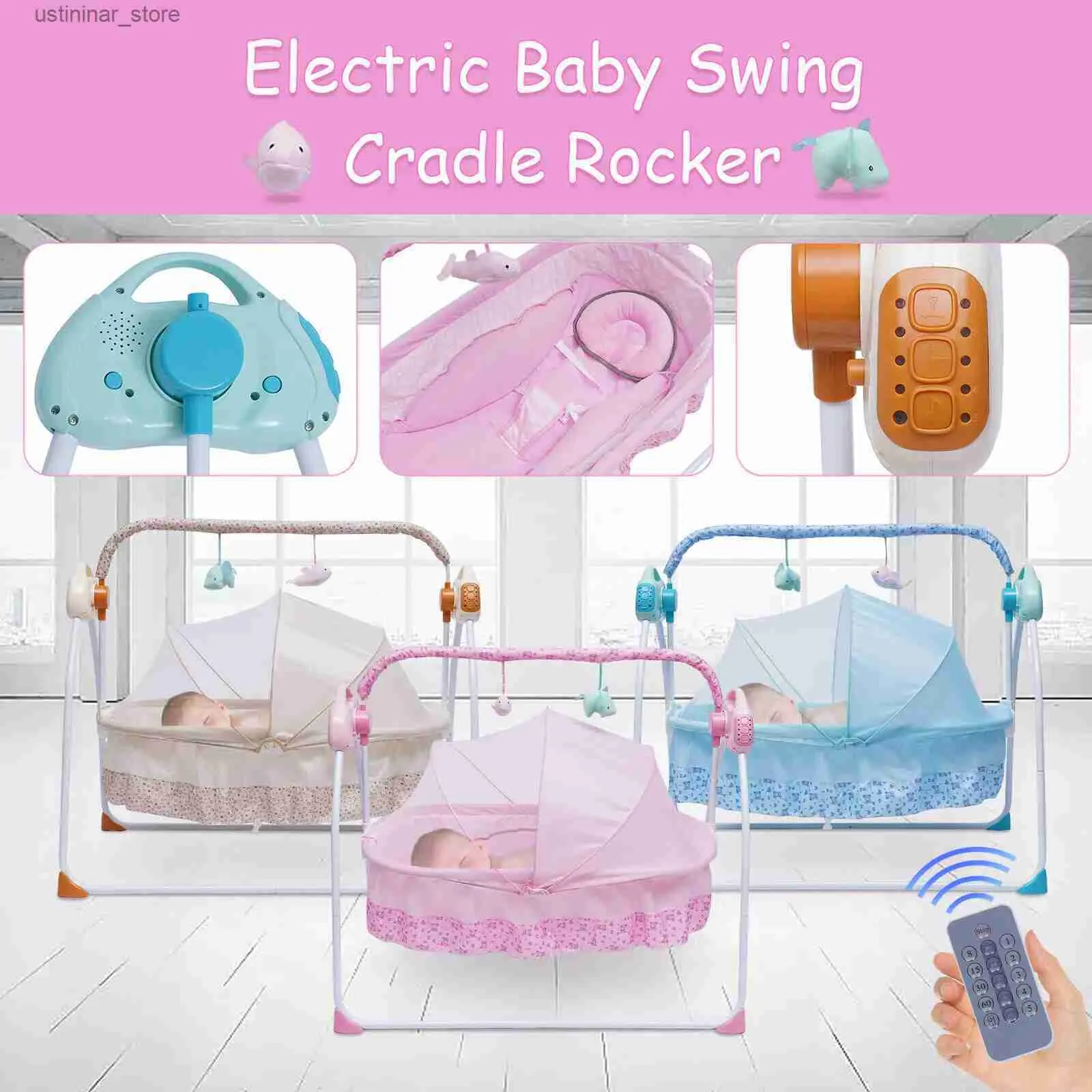 Baby Crib Electric Baby Cradle Auto Swing Rocker Cot Infant