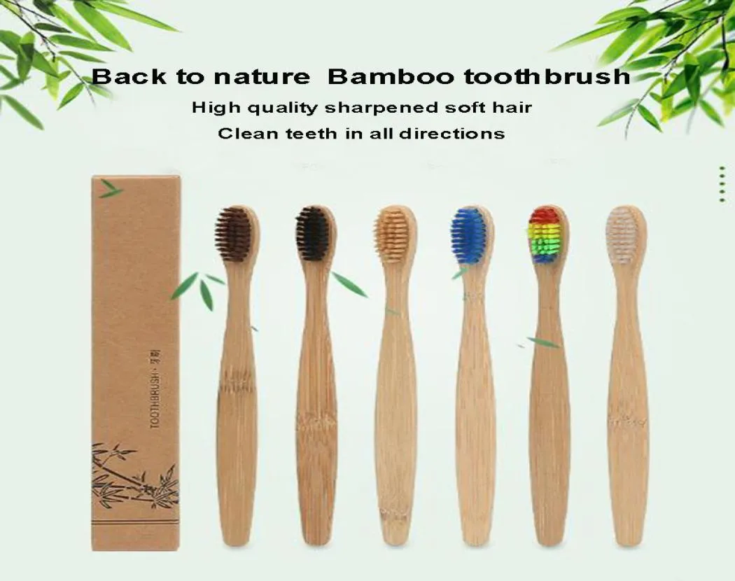 7 kleuren kop bamboe tandenborstel natuurlijke rauwe handgreep regenboog kleurrijke tandenborstel zachte haren milieu6470241