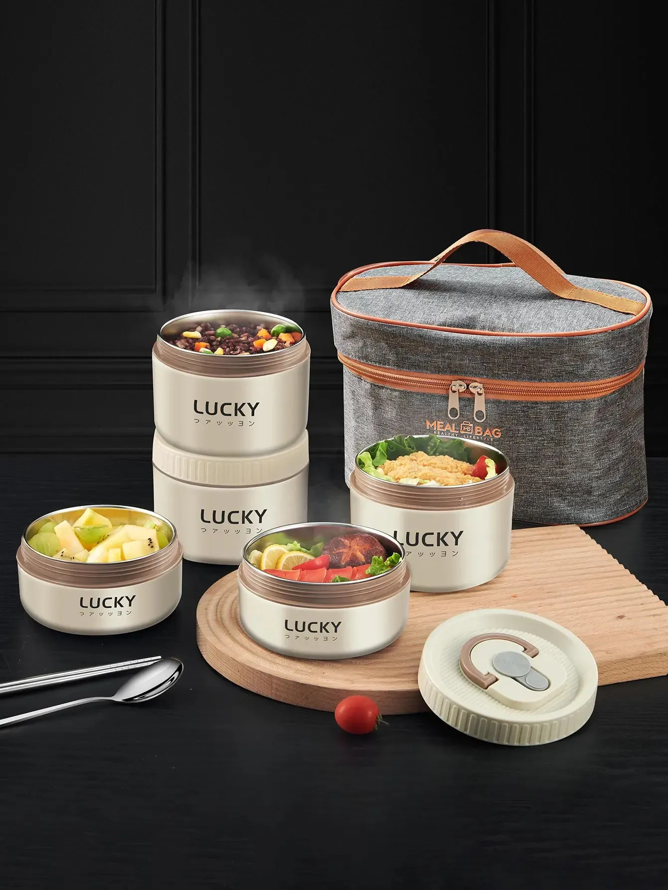 WORTHBUY 188 Stainless Steel Thermal Food Container Bento Lunch Box Set Portable Keep Warm Lunch Container With Insulated Bag 240416