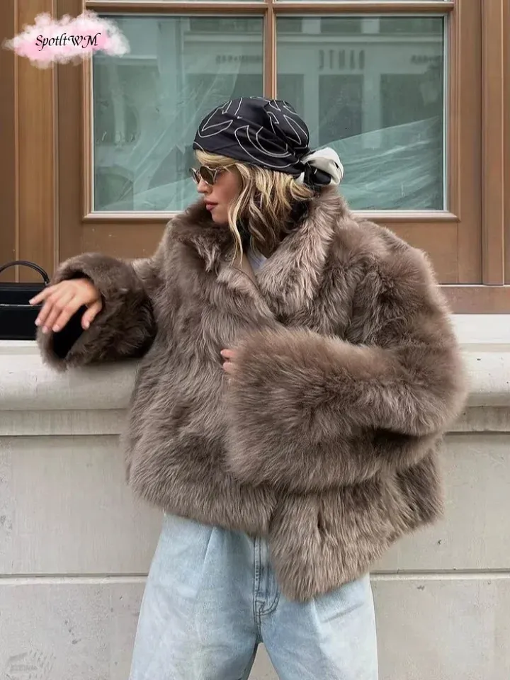 Save Big on Bulk Fluffy Collar Jacket Ladies Faux Fur Jacket Stand Collar  Short Coat Elegant Womens Faux Fur Coat With Hidden Button Long Sleeves For 