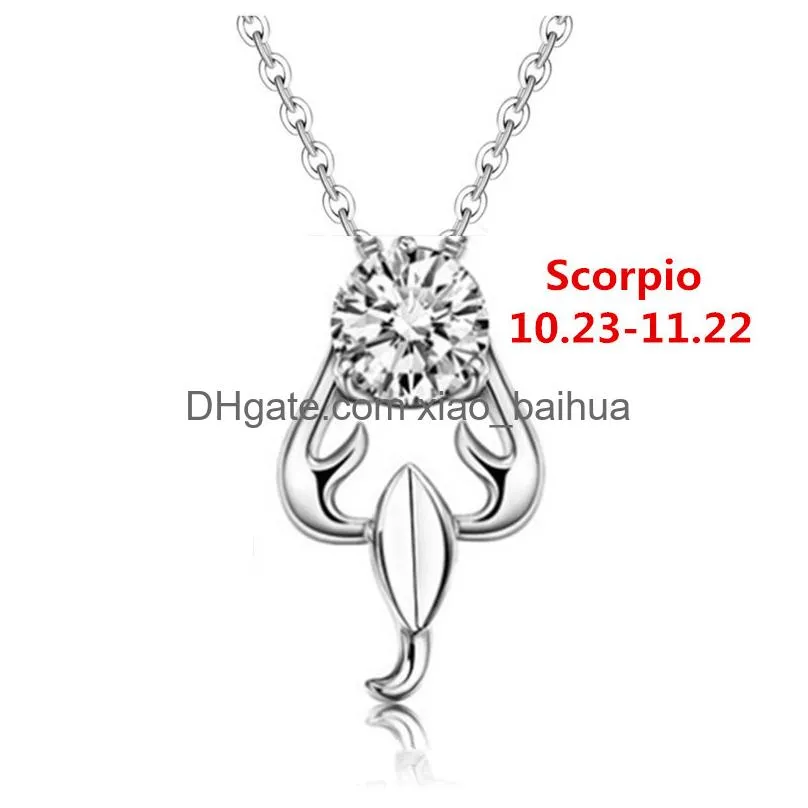 Pendant Necklaces 12 Constellation Zodiac Sign Necklace Horoscope Zircon Stainless Steel Jewelry Galaxy Libra Astrology Gift With Reta Otzjf