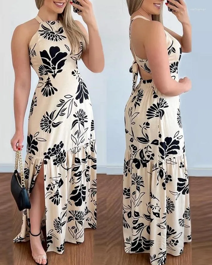 Abiti casual abito da spiaggia da donna Stampa floreale Flitta leta dettagliata Maxi 2024 Summer Ultima gonna asimmetrica di vacanza