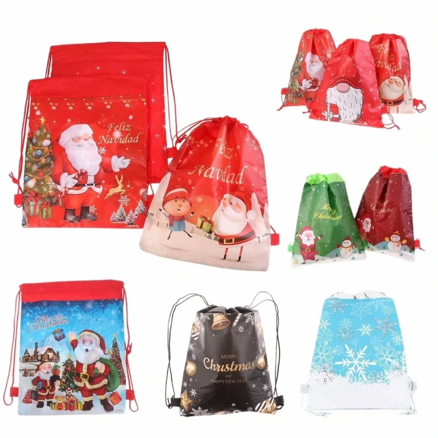 1pcs Christmas Santa Claus Drawstring Bags Travel Storage Package N-Woven Fabric Backpack Birthday Event Party Supplies t3tL#