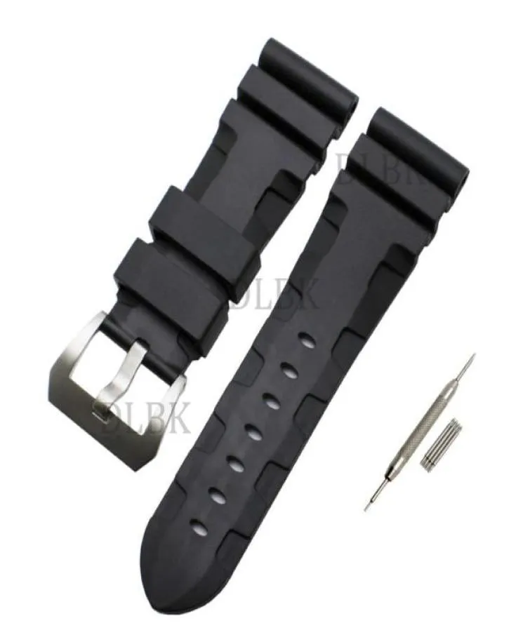 24 mm 26 mm gesp 22 mm Men Watch Band Zwart Duik Siliconen Rubberen Rubbel Sport Bracelet Roestvrij stalen pengesp voor Panerai Lu253119204