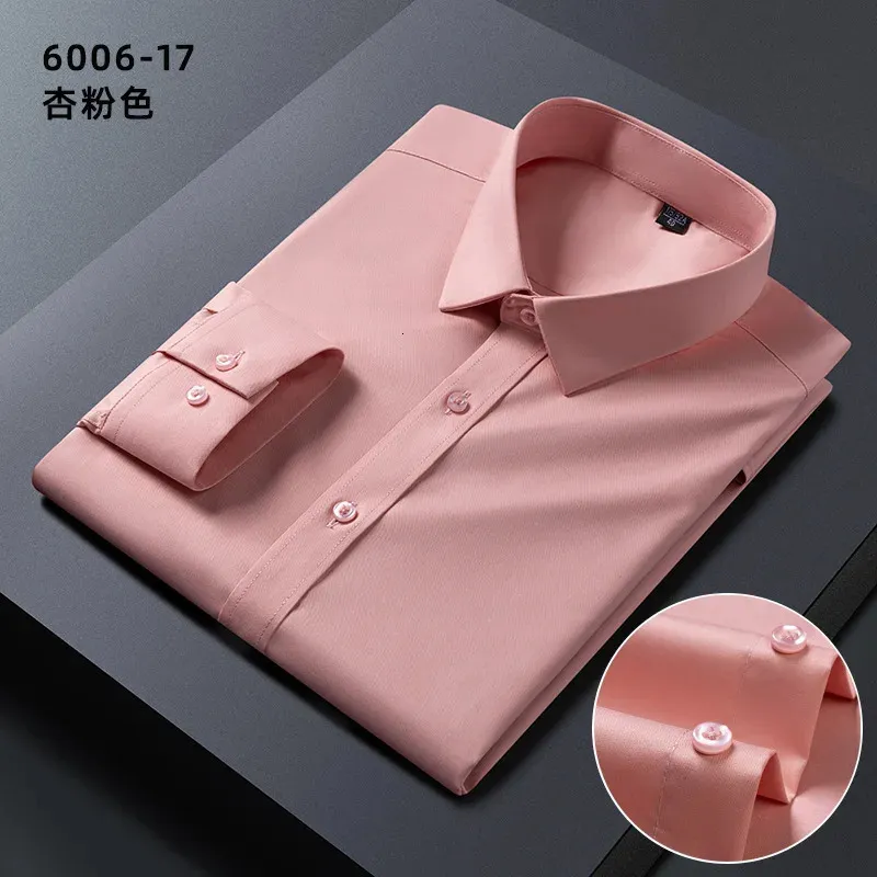Mens modeskjorta långärmad bambufiber Springsummer nonroning Formell affärsverksamhet Casual Solid Color Slim High Quality 240403