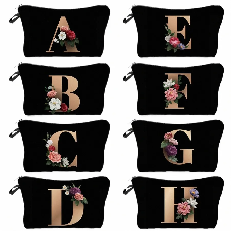 26 Initials Fr Cosmetic Bag A-Z Letter Makeup Bags Women Travel Bridesmaid Gift Ladies Portable Cosmetic Case Beauty Bag K52y#