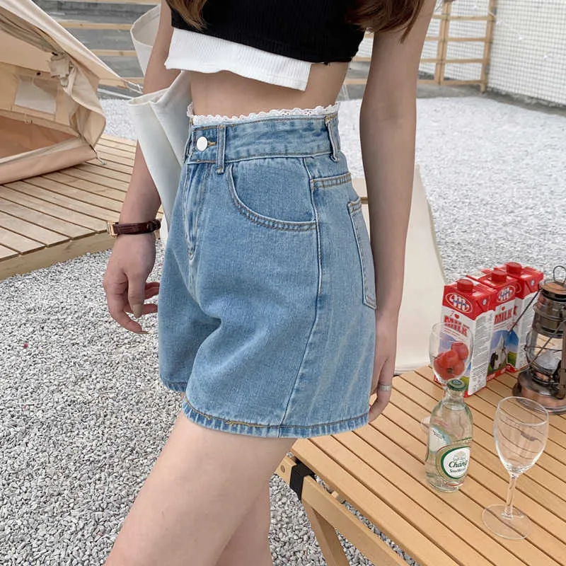 Hög midja denimshorts för kvinnor Löst passande sommar 2024 Slimming och mångsidig mode Instagram Ultra Short A-Line Hot Pants