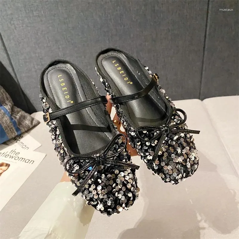 Sapatos casuais Zookerlin slingback para mulheres apartamentos bombas femininas sinistro de lantejoulas de lantejoulas sandálias vintage primavera verão 2024