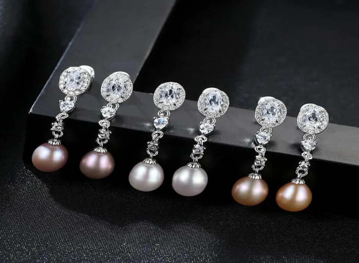 مجوهرات جديدة لؤلؤة لؤلؤة S925 Sterling Silver Carring Purple Pink White Natural Pearls Long Strains7259277