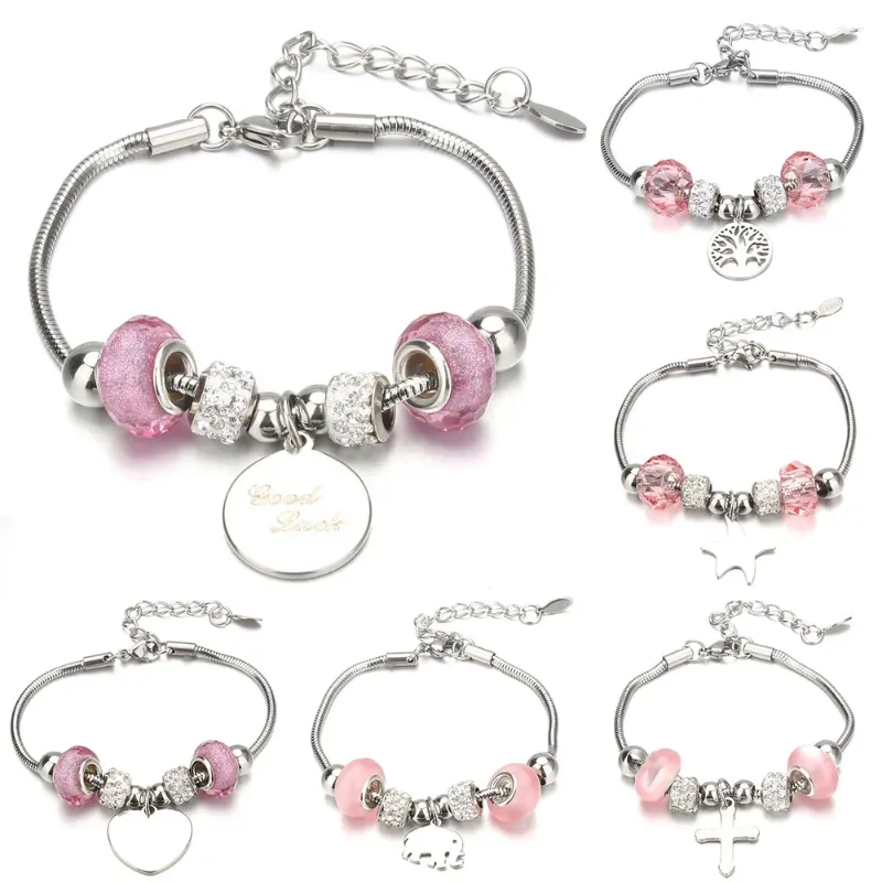 Bracelets de charme bijoux de crèmes cristallin rose bracelet rond cardiaque étoile de poisson pendentif romance douce pour les femmes cadeaux