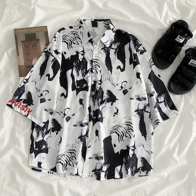 Chemises décontractées pour hommes Street Street Fashion Summer Luxury Harajuku Daily Hawaiian Short Shirt Cartoon Imprimez Loose Beach Tops 24416